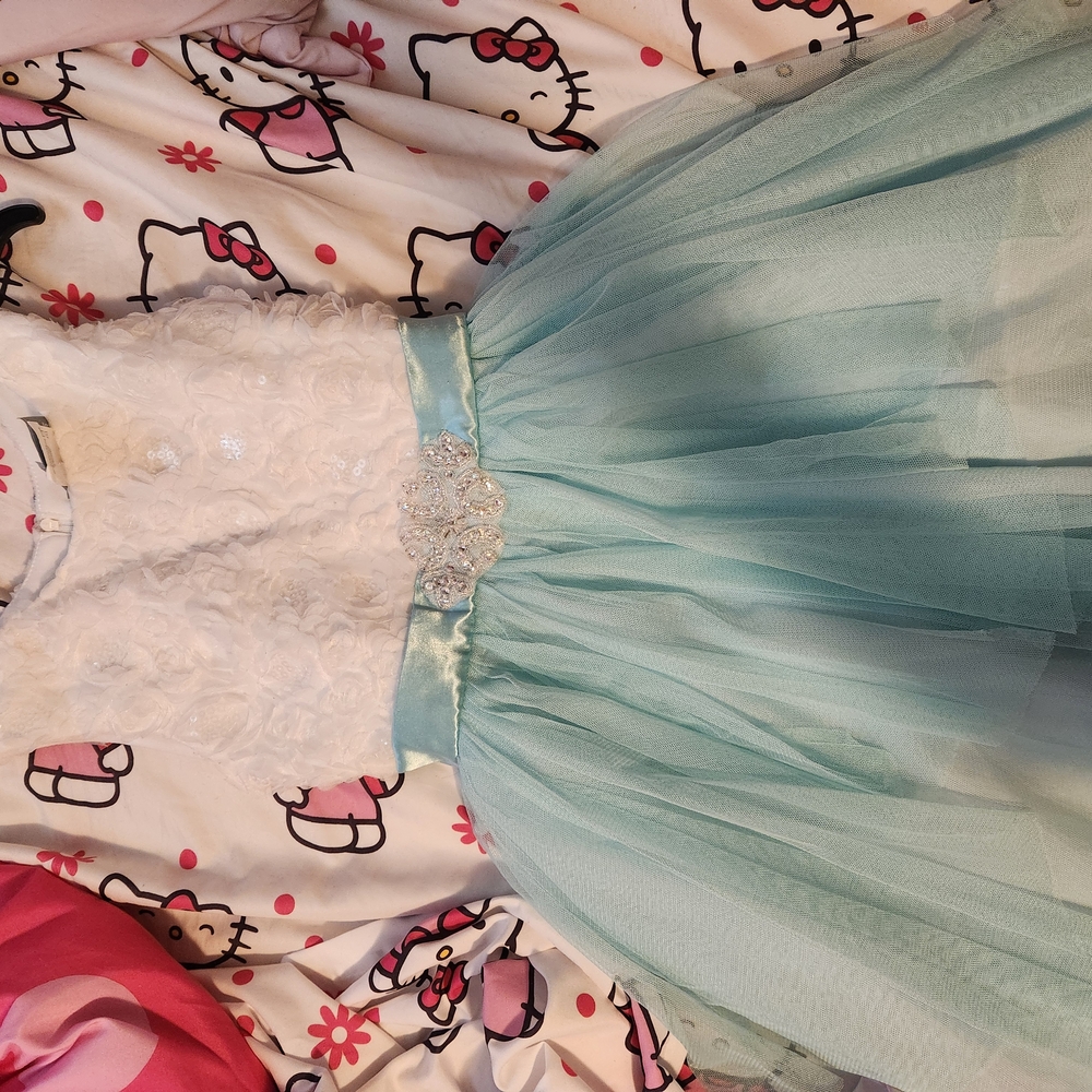 Emily Rose Kids Formal Dress in White and Mint